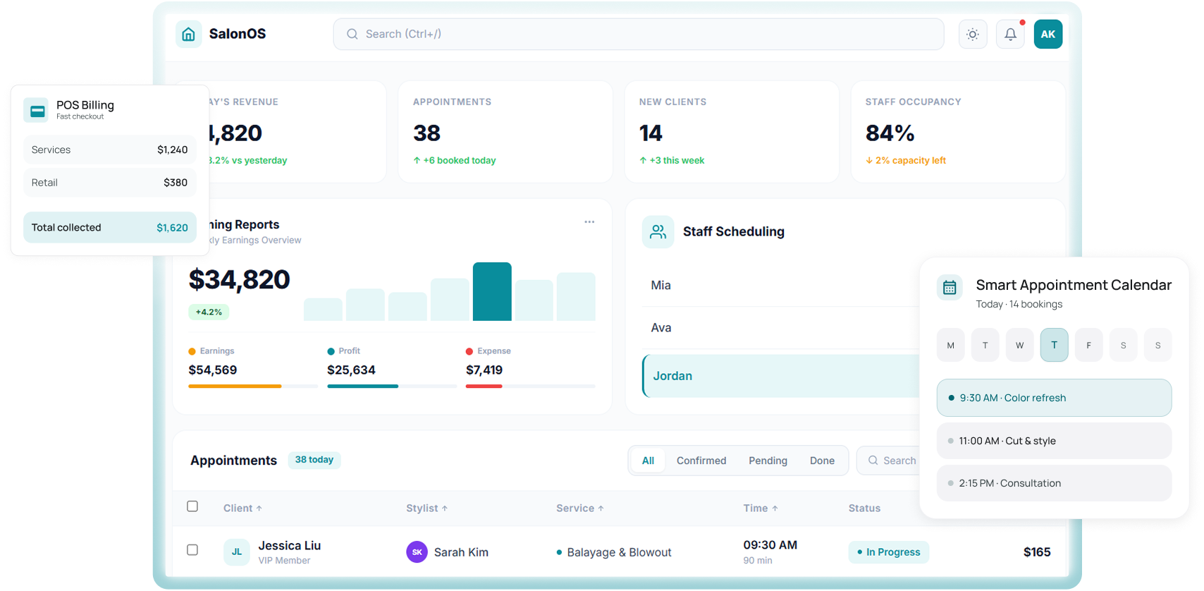 Salon management dashboard preview